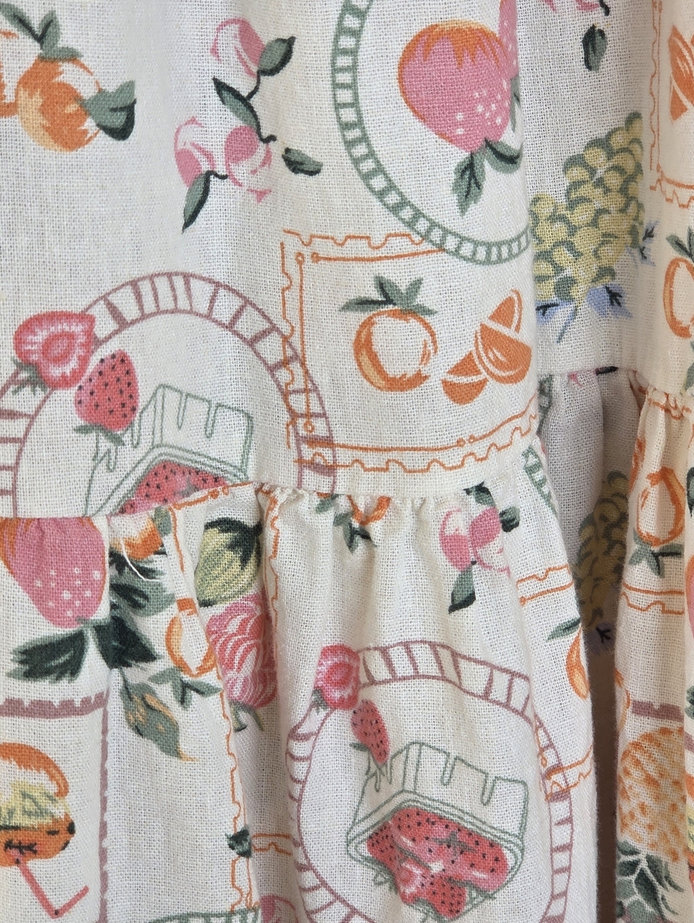 NWOT Linen Blend Fruit Print Tiered Midi Dress with Pockets L - Picture 6 of 13